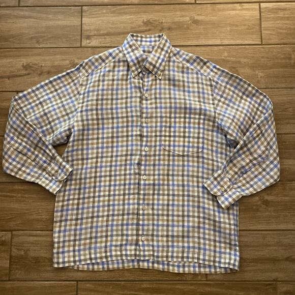 Ermenegildo Zegna Other - Ermenegildo Zegna Shirt Mens 100% Linen Long Sleeve Designer Italy plaid